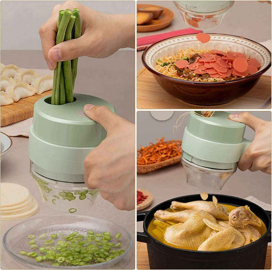4-in-1 Portable Electric Vegetable Cutter Set – Mini Wireless Food Processor & Chopper for Kitchen