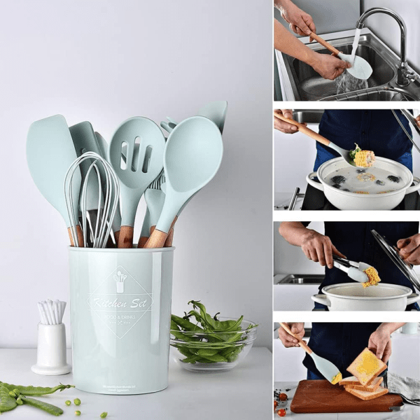 Kitchen Tools and Utensils – Silicone Cooking Utensils Set with Wooden Handles