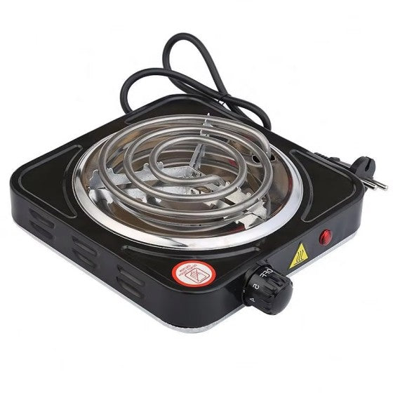 Portable electric stove with metal coil on a white background