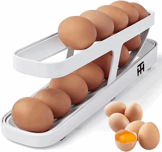 White egg holder with brown eggs on a white background