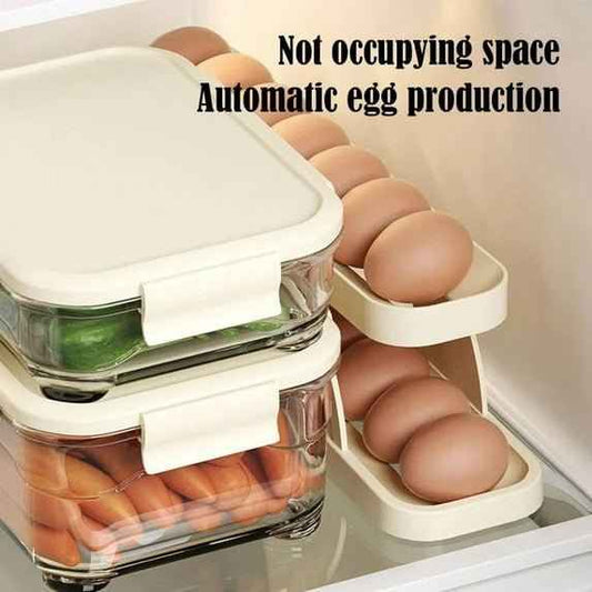 Egg Holder for Fridge – 2-Tier Rolling Automatic Egg Dispenser, Space-Saving Organizer