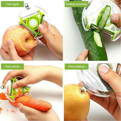 Rotary Vegetable Peeler – 3-in-1 Multi functional Kitchen Tool with Stainless Steel Blades