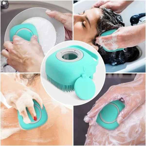 Silicone Bath & Body Shower Brush with Soap Dispenser – Exfoliating Scrubber for Smooth Skin