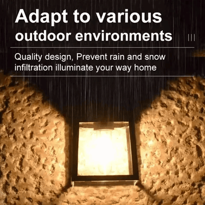Outdoor solar wall light with motion sensor mounted on patio wall